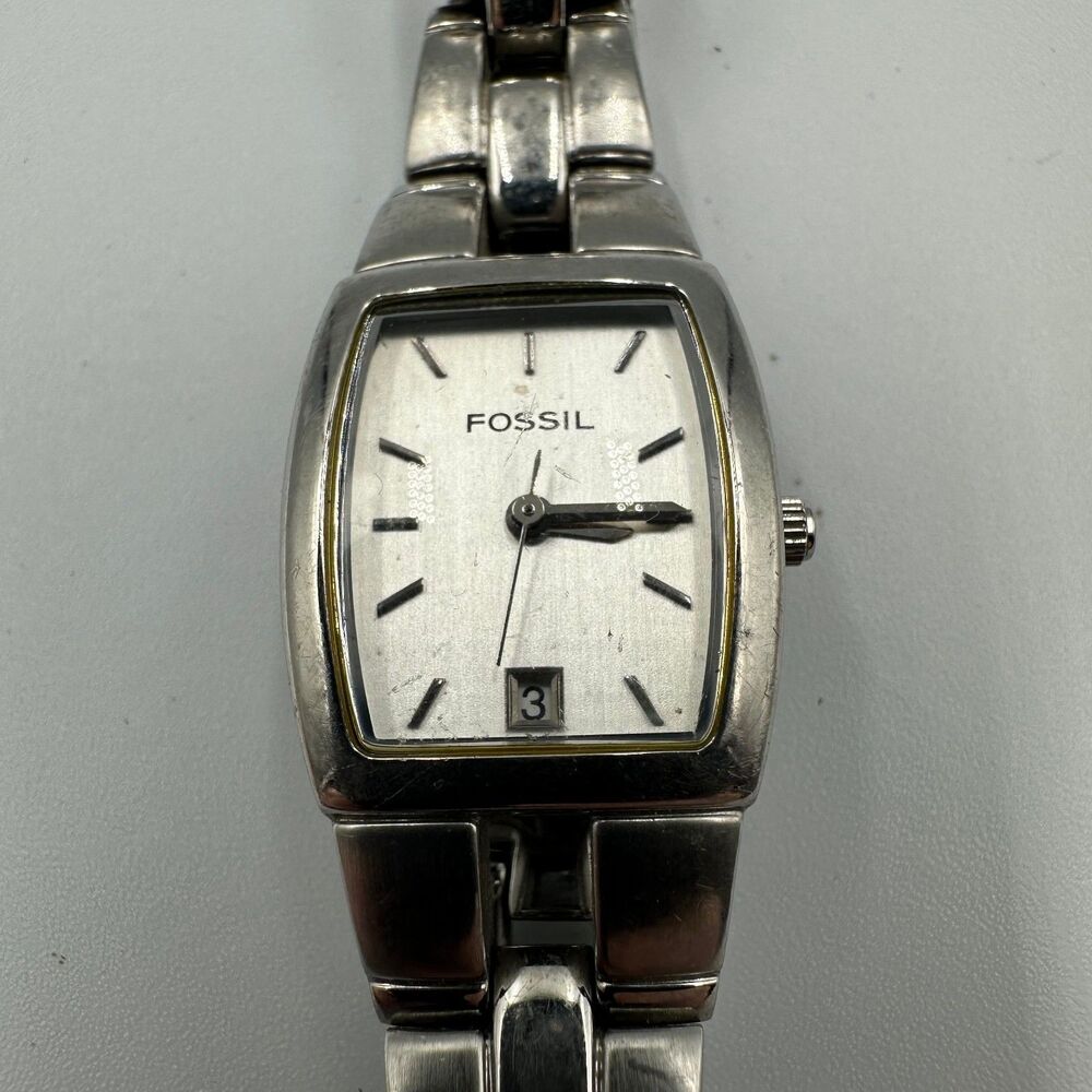 Fossil F2 ES-1053 Women's Silver Tonneau Dial Date Stainless Bracelet Parts